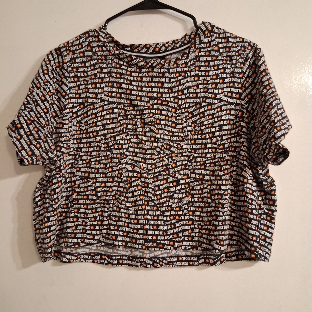 Nike Just Do It‎ Crop Top Women Black White Orange Short Sleeve T Shirt XL EUC